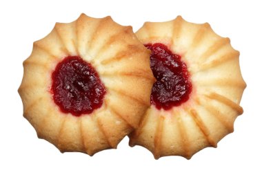 Beyaz arkaplanda reçelli kurabiyeler