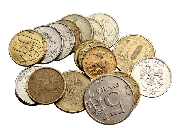 Small Russian coins on a white background — Stock Photo, Image