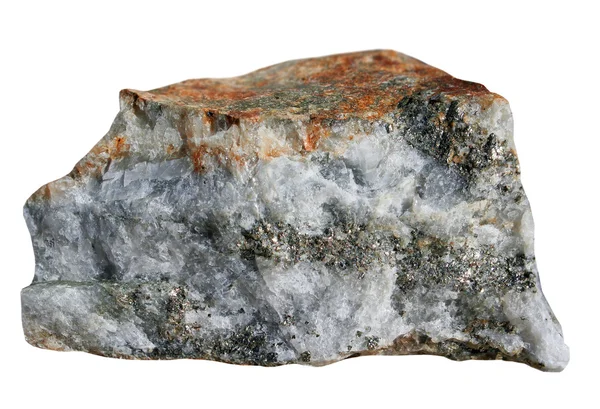 Quarz mit Sulfiden auf weißem Hintergrund — Stockfoto
