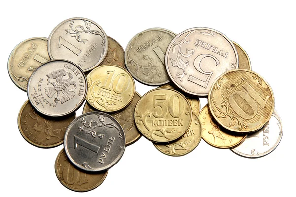 Small Russian coins on a white background — Stock Photo, Image