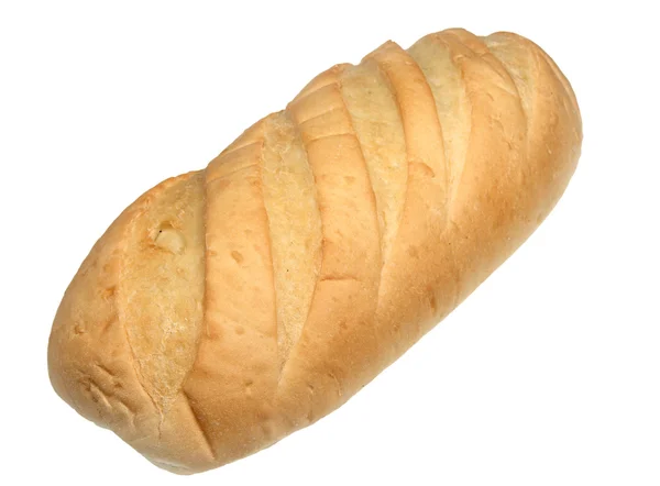 Lunga pagnotta di pane bianco su sfondo bianco — Foto Stock