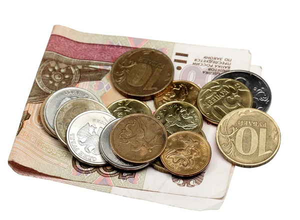 Note hundred rubles and coins — Stock Photo, Image