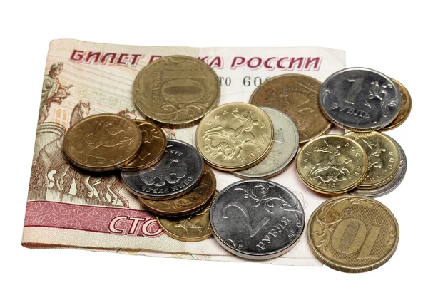 Note cent roubles et pièces — Photo