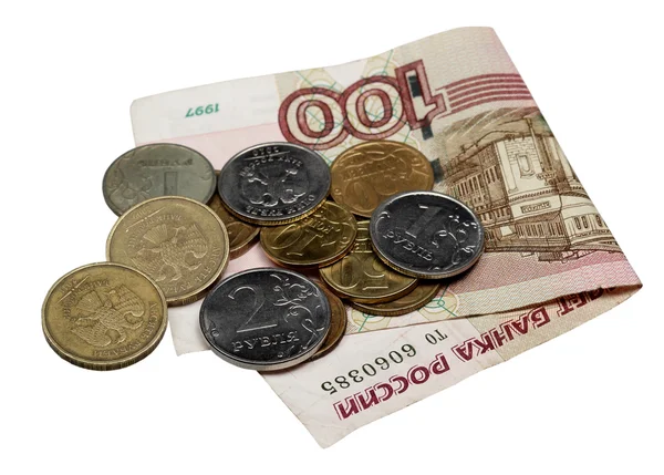 100 루블 및 동전 note — 스톡 사진