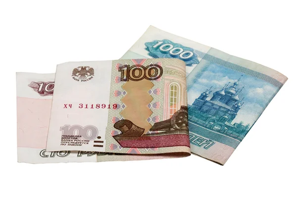 Notes hundred and one thousand rubles — Stock Photo, Image