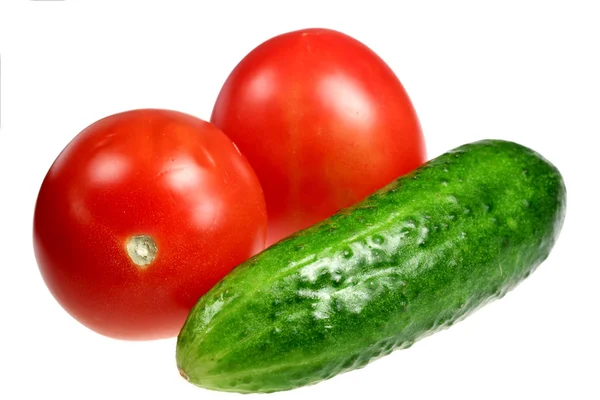 Cucumbers, tomatoes on a white background — Stock Photo, Image