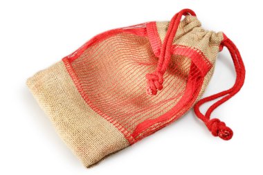 Beyaz bir arka plan üzerinde keten çanta