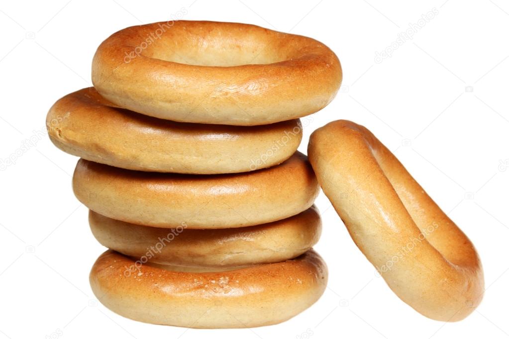 Pile of bagels on a white background