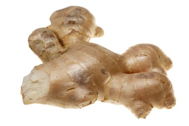 Beyaz bir arka plan üzerinde zencefil kökü