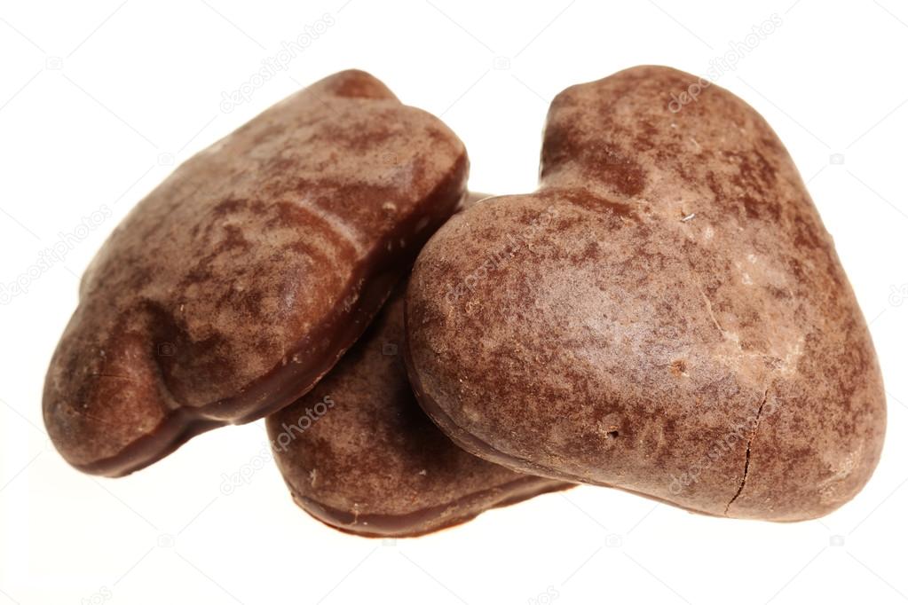 Chocolate gingerbreads on a white background