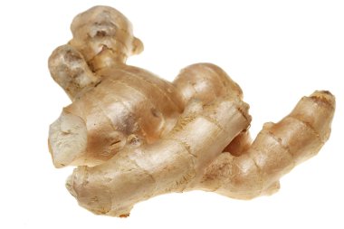 Beyaz bir arka plan üzerinde zencefil kökü