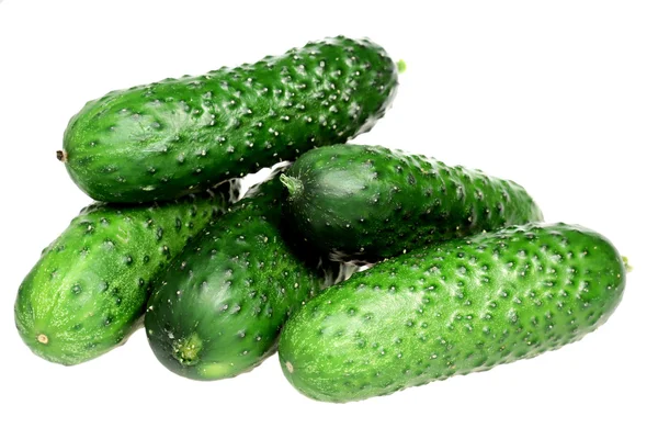 Green cucumbers on a white background — Stock Photo, Image