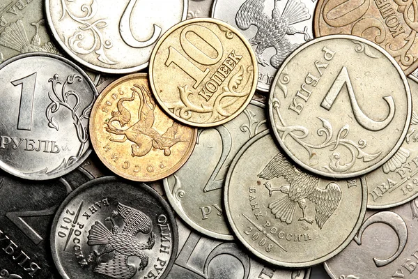 ロシアの硬貨から金融の背景 — ストック写真