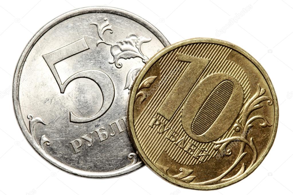 The Russian coins on a white background