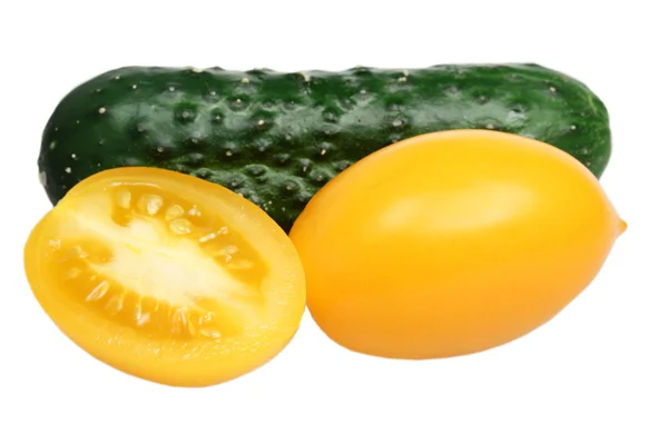 Fresh cucumber and tomato on a white background — Stock Photo, Image