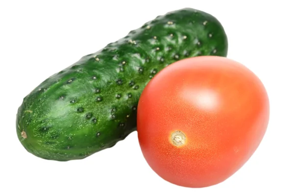Fresh cucumber and tomato on a white background — Stock Photo, Image