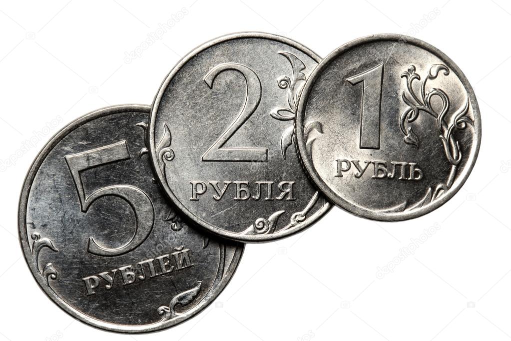 The Russian coins on a white background