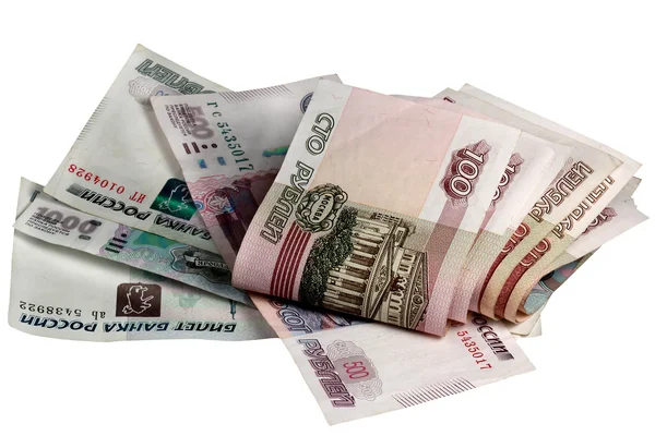 Het Russische geld op een witte achtergrond — Stockfoto
