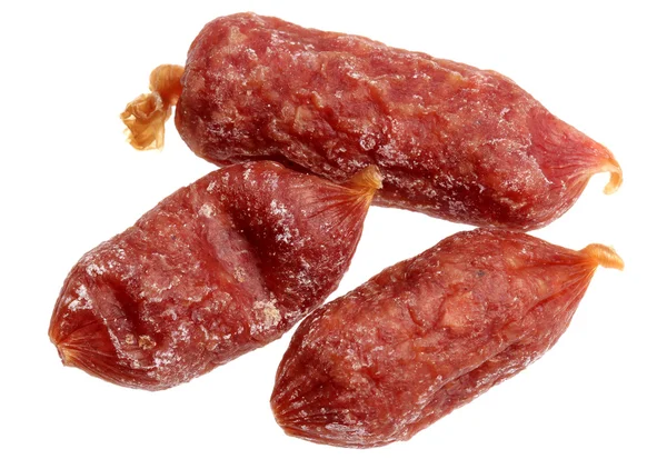 Saucisses fumées sur fond blanc — Photo