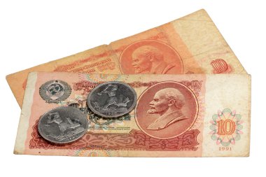 Beyaz zemin üzerine Sovyet para 
