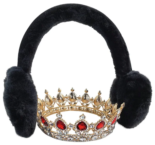 Fuzzy Ear Muffs Crown Keep Ice Queen Warm Winter — Stock Photo, Image