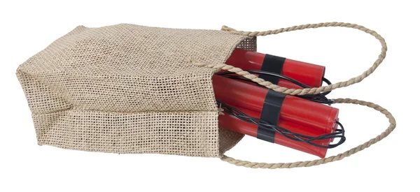 Dynamite in a Burlap Bag — Stock Photo, Image