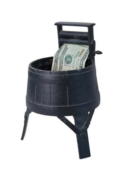 Vintage Washing Machine with Money — Stock Photo, Image