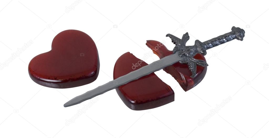 Broken Red Glass Heart with a Sword