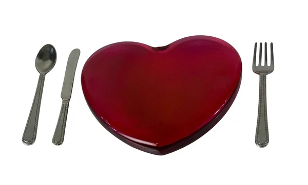 Red Glass Heart and Silverware — Stock Photo, Image