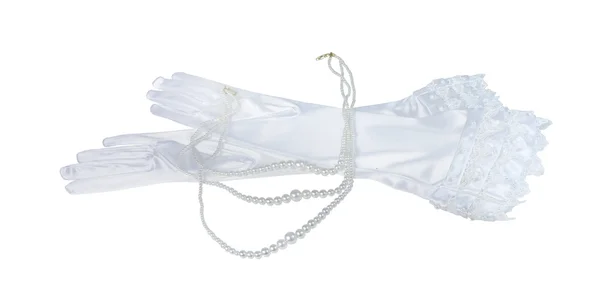 Довгі лаковані рукавички з набором перлів — стокове фото