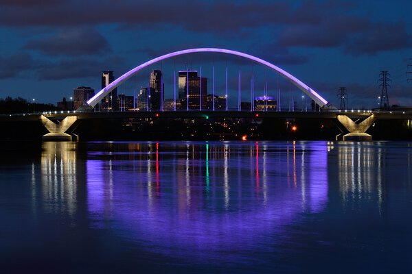 Lowry Avenue Bridge with Purple Lighting in Minneapolis