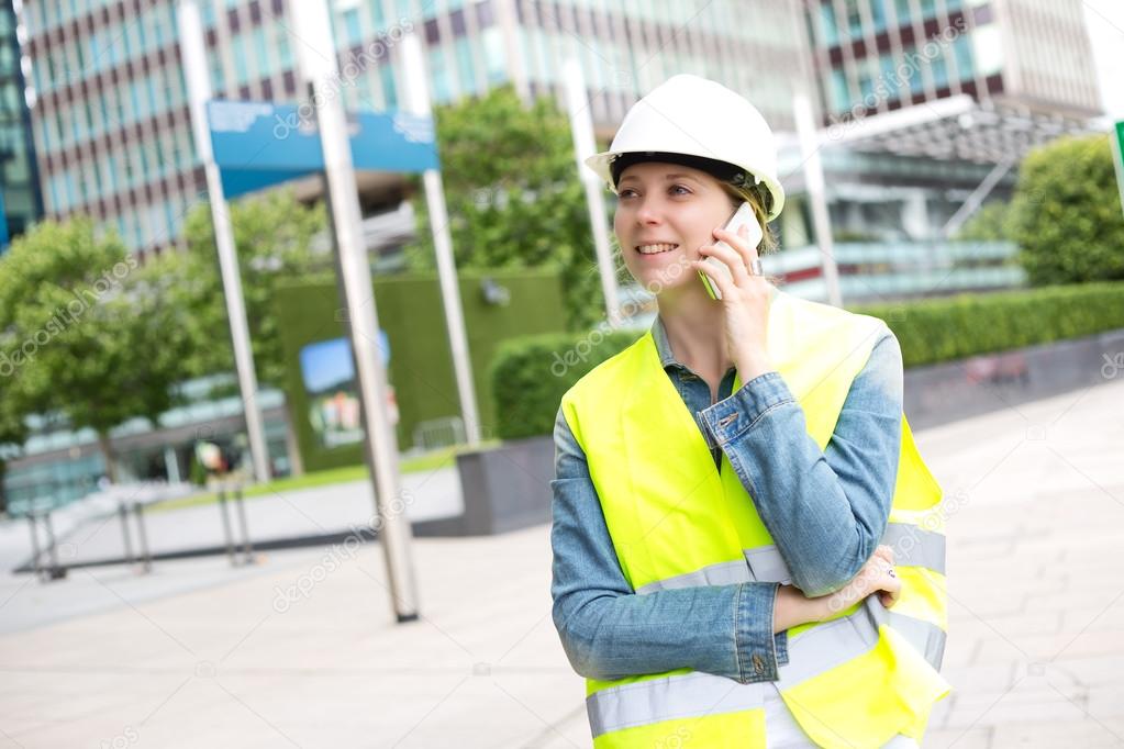 construction worker on the phone