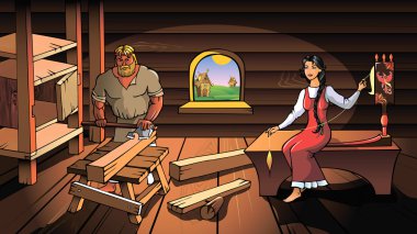 Ancient Russian peasant house clipart