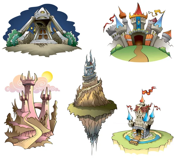 Ensemble de châteaux fantastiques — Image vectorielle