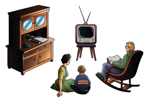 Familie kijken tv — Stockvector