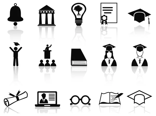 Conjunto de iconos de universidad negro — Vector de stock