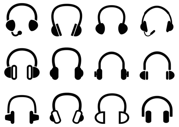 Auriculares negros iconos de auriculares — Vector de stock