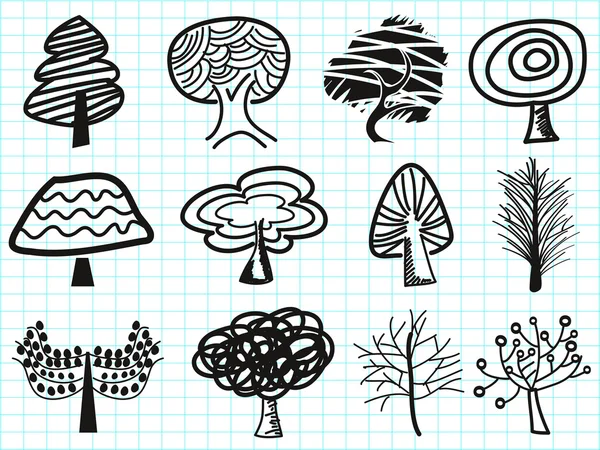 Doodle εικόνες δέντρο — Διανυσματικό Αρχείο
