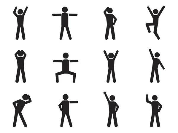 Figuras de palo iconos de postura — Vector de stock