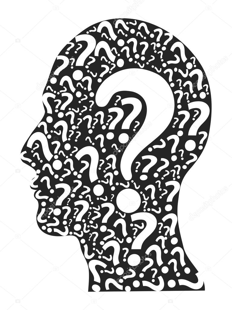 Human head filled with question marks