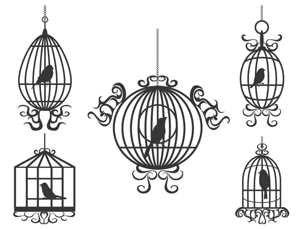 Vögel und Vogelkäfige — Stockvektor