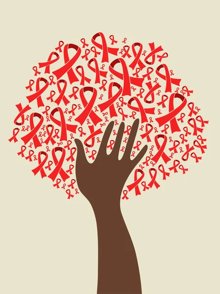 AIDS κορδέλα χέρι δέντρο — Διανυσματικό Αρχείο