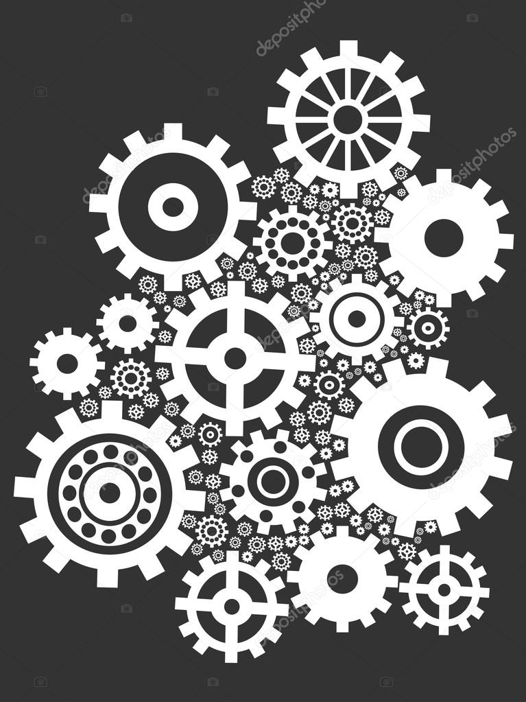 White gears background.