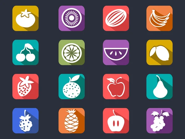 Platte vruchten icons set — Stockvector