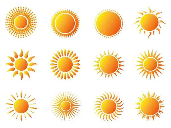 Icone del sole impostate — Vettoriale Stock