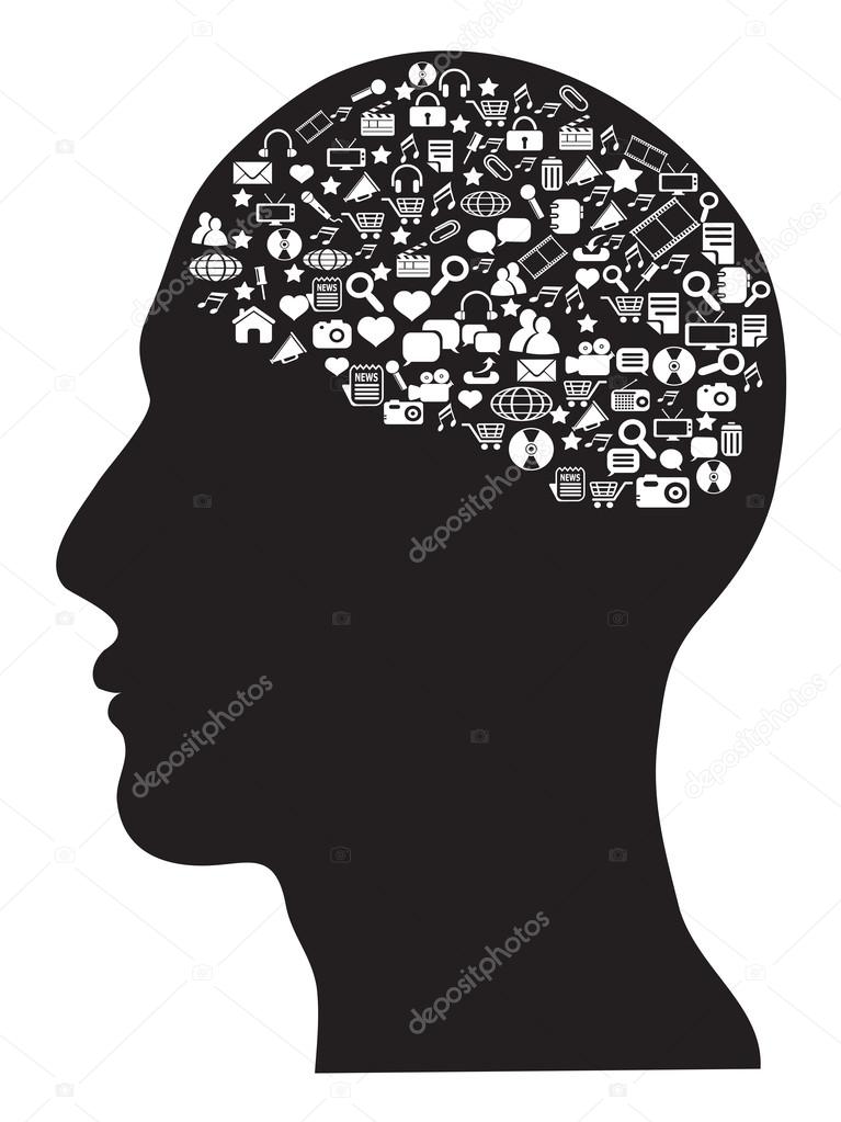 Human brain with social media icons