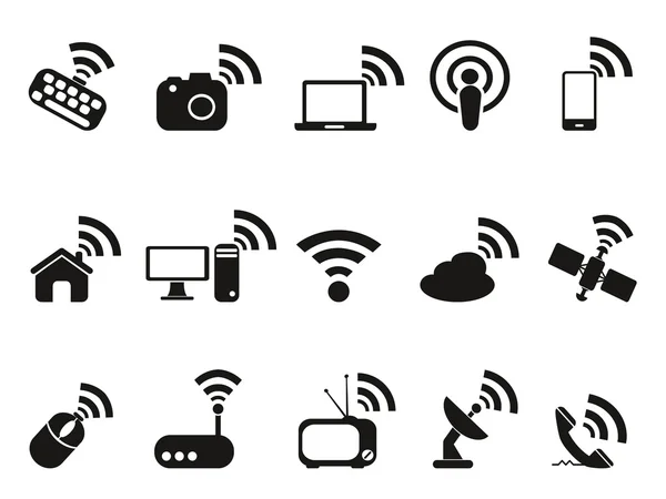 Ícones de tecnologia sem fio preto —  Vetores de Stock