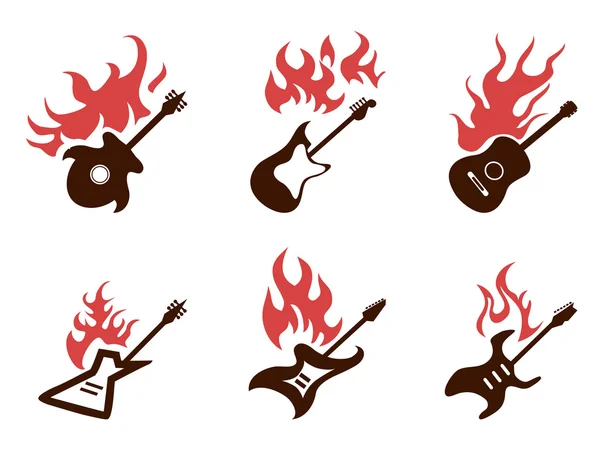 Fuego iconos de guitarra conjunto — Archivo Imágenes Vectoriales