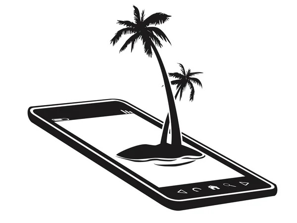 Mobile phone with palm tree island — Stock Vector