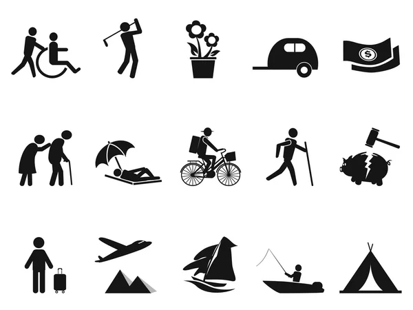 Black retirement life icons set — Stock Vector